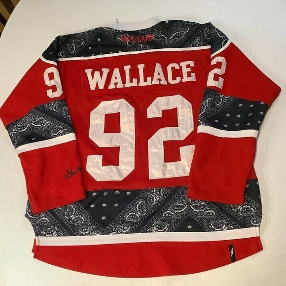 Post Game Large Biggie Smalls Red Black Hockey Jersey 92 Notorous B.I.G Wallace - Picture 7 of 12